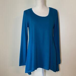 Joan Vass Peacock Blue Top with Sharkbite Hem Medium